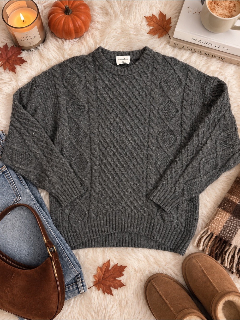 Aritzia Sunday Best Peggy Sweater Charcoal Gray Wool Cable Knit 2XS